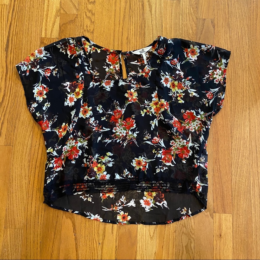 Black Poppy Floral Print Top